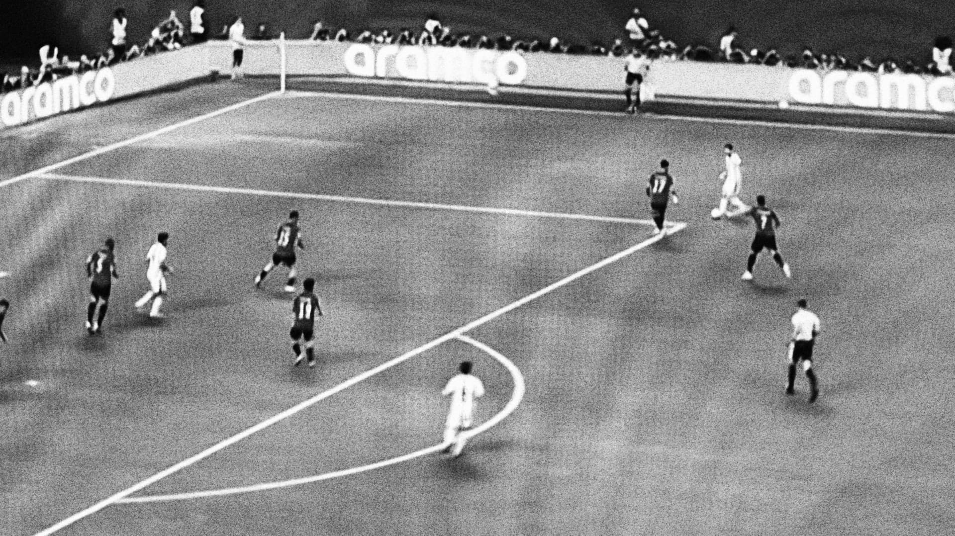 Match action from a high angle on the pitch