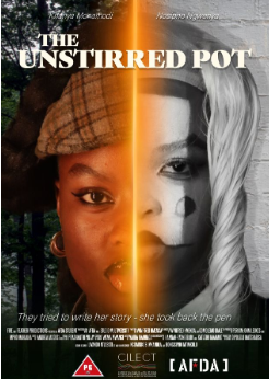 Poster for The Unstirred Pot, featuring a split-tone portrait in gold and monochrome